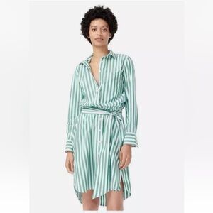 J. Crew Womens Classic Crisp Cotton Poplin Shirt Dress Size 2 Green White Stripe